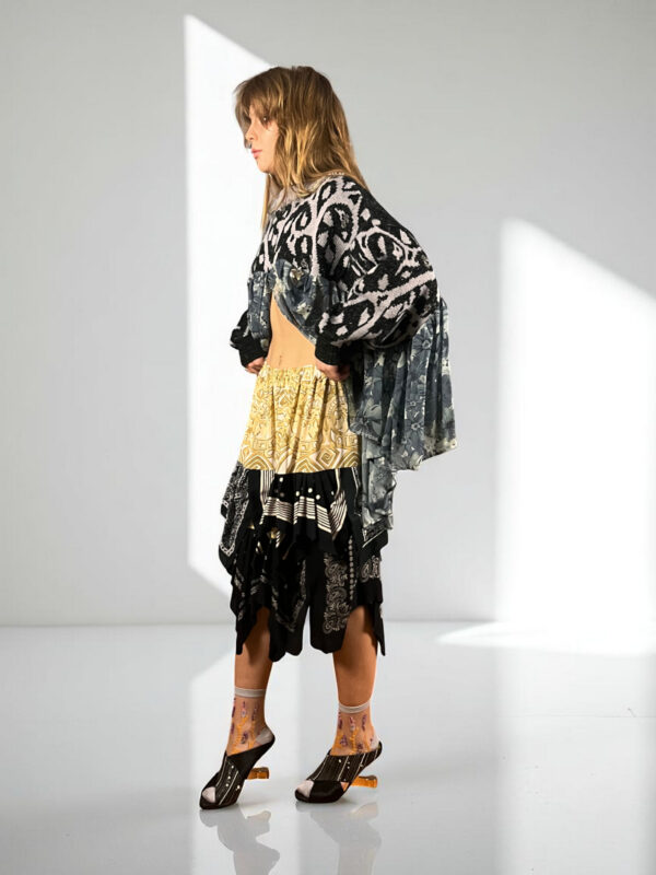 Upcycled Scarf Skirt Black White Gold Patchwork Upcycled Scarf Skirt Black White Gold Patchwork