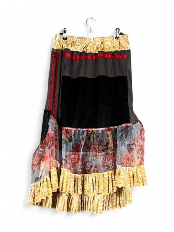 Patchwork Mesh Skirt Black Red Floral Ruffle Patchwork Mesh Skirt Black Red Floral Ruffle
