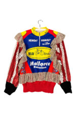Upcycled Cycling Jersey Sweater Red Blue Ruffles Upcycled Cycling Jersey Sweater Red Blue Ruffles