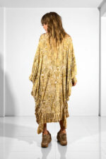 Golden Draped Jersey Dress Baroque Motif