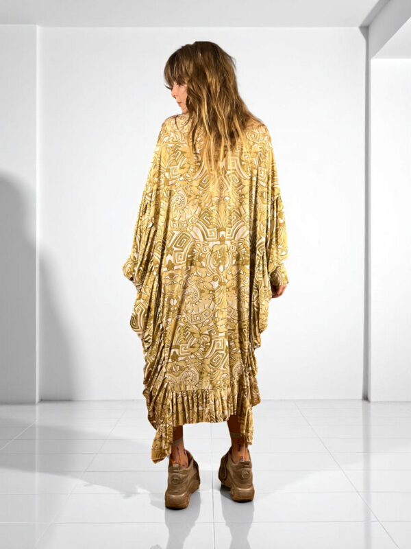 Golden Draped Jersey Dress Baroque Motif