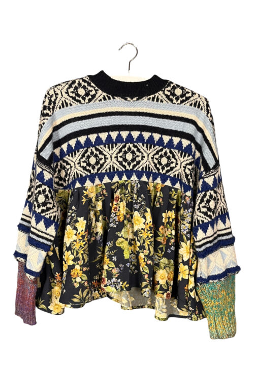 Upcycled Knit Sweater Floral Night Garden Upcycled Knit Sweater Floral Night Garden
