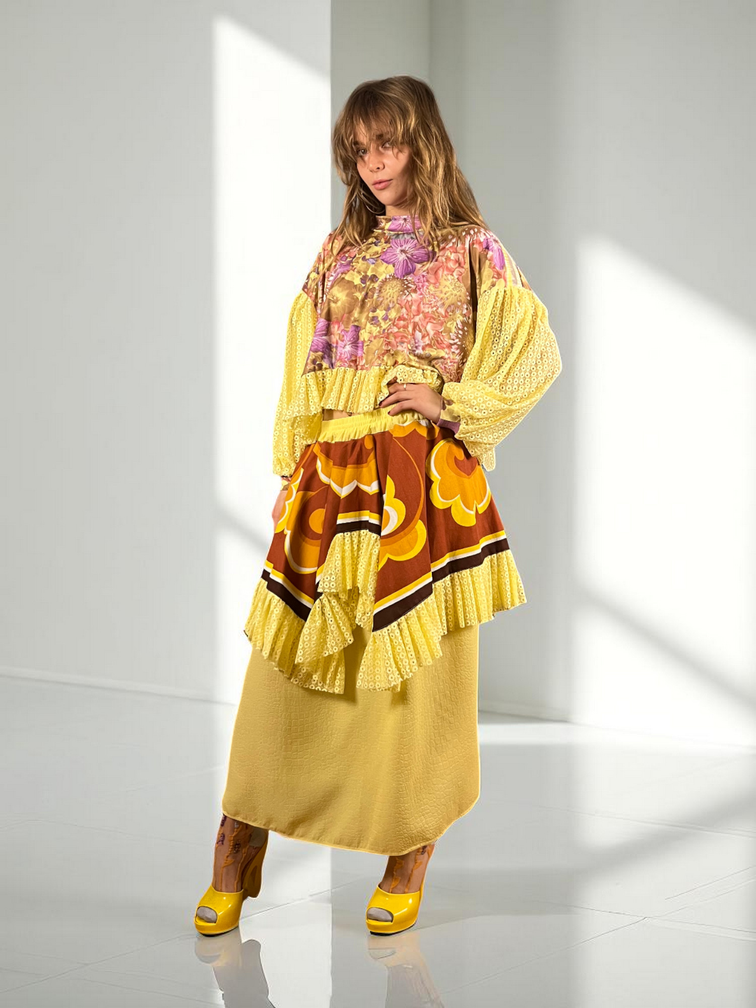 Floral Patchwork Dress Blue Bandana Front Floral Patchwork Dress Blue Bandana Front