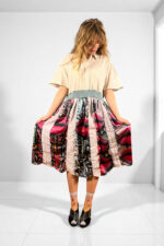 Patchwork Shirt Dress with Pink Graphic Skirt Patchwork Shirt Dress with Pink Graphic Skirt