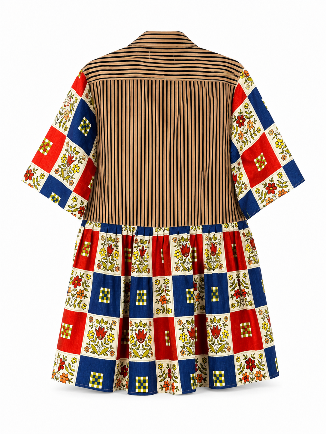 Striped Folk Patchwork Shirt Dress Striped Folk Patchwork Shirt Dress