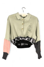 Cropped Knit Sweater in Sage and Leopard