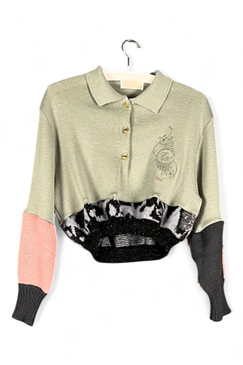 Cropped Knit Sweater in Sage and Leopard Cropped Knit Sweater in Sage and Leopard