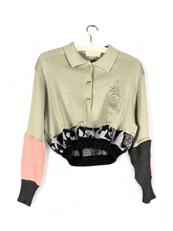 Cropped Knit Sweater in Sage and Leopard