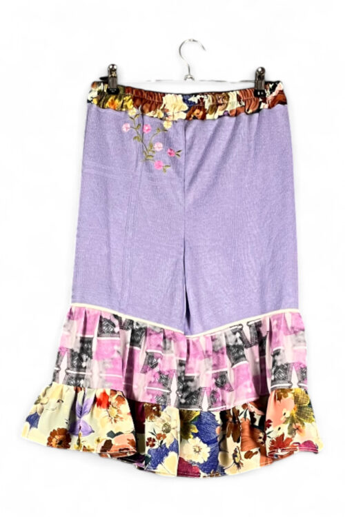 Upcycled Lavender Ruffle Pants Floral Pink