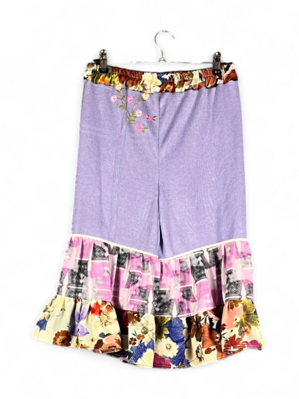 Upcycled Lavender Ruffle Pants Floral Pink Upcycled Lavender Ruffle Pants Floral Pink