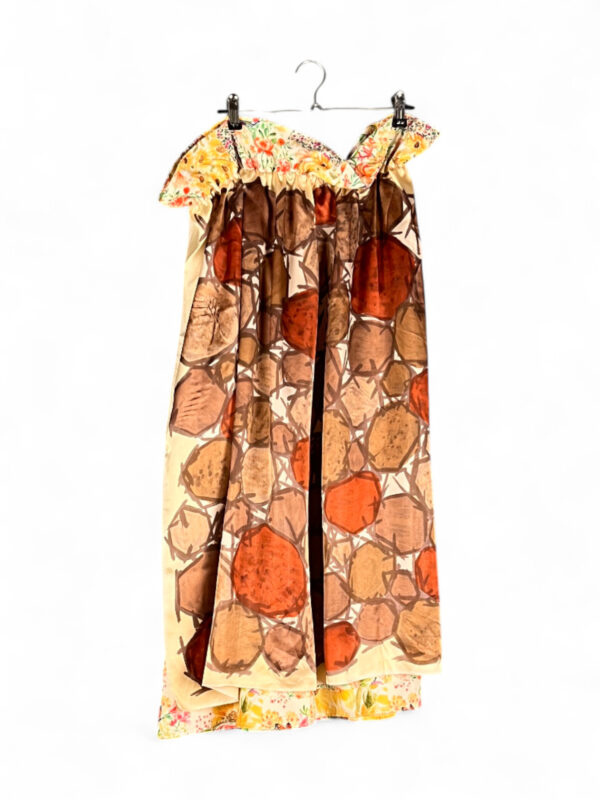 Upcycled Foulard Apron Skirt Yellow Brown Upcycled Foulard Apron Skirt Yellow Brown