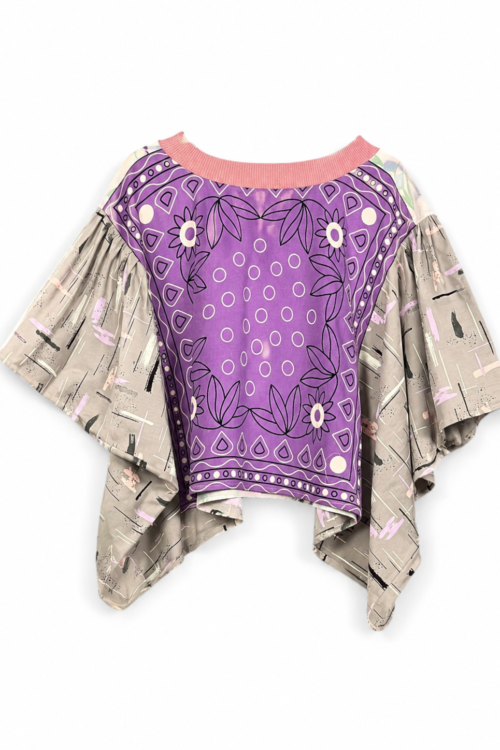 Vintage Scarf Top Lilac Floral Wave