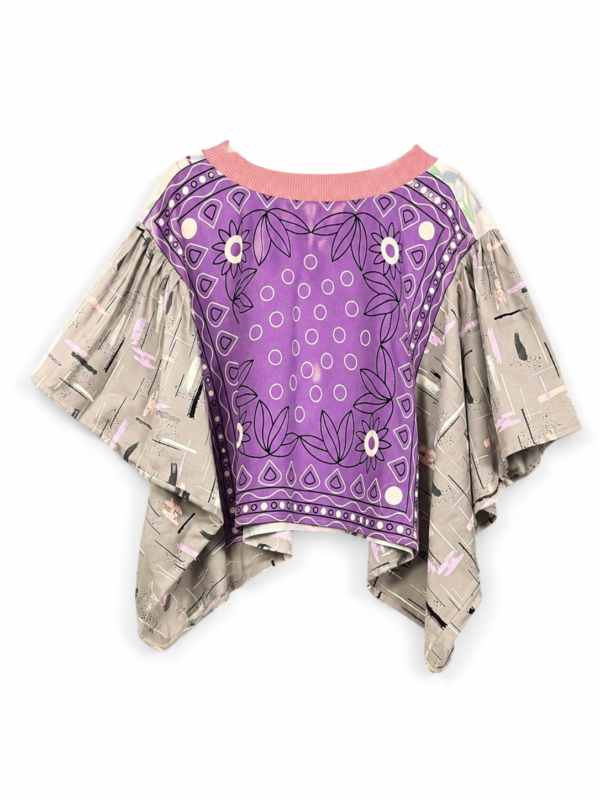Vintage Scarf Top Lilac Floral Wave