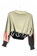 Cropped Knit Sweater in Sage and Leopard