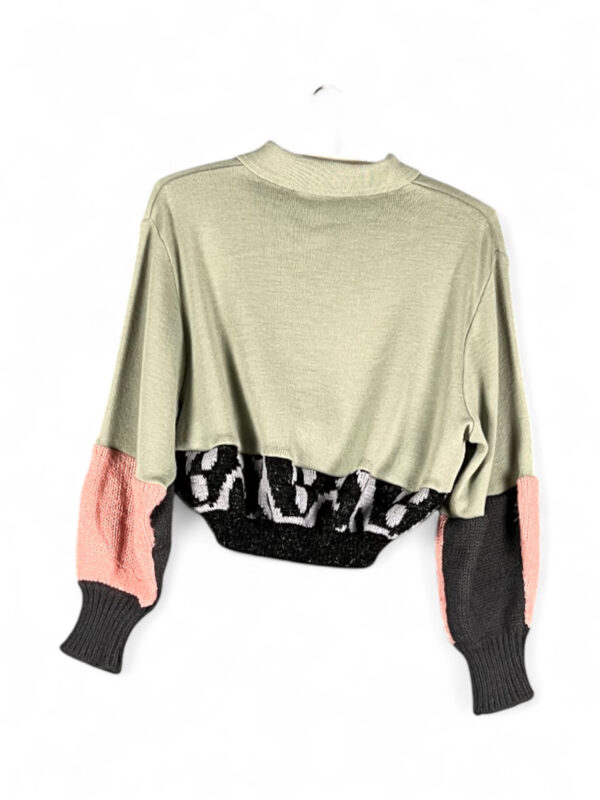 Cropped Knit Sweater in Sage and Leopard