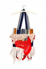 Striped Tote Bag with Red Scarf Details