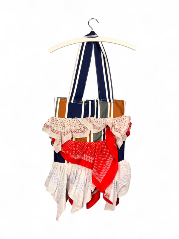 Striped Tote Bag with Red Scarf Details