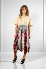 Patchwork Shirt Dress with Pink Graphic Skirt Patchwork Shirt Dress with Pink Graphic Skirt