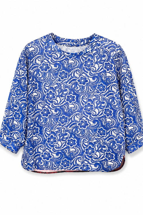Blue Floral Top with Sunset Back Print