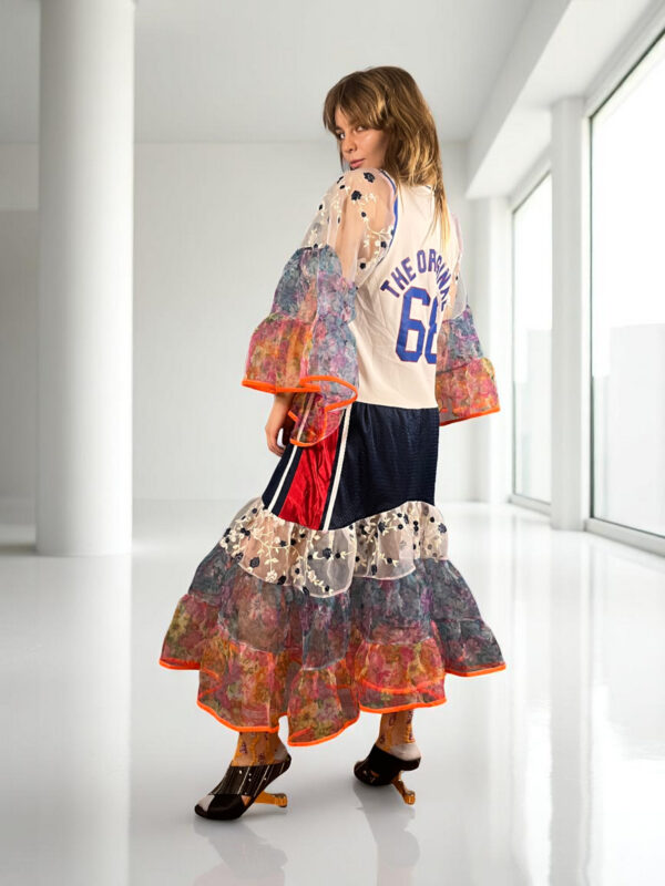 Floral Patchwork Dress Blue Bandana Front Floral Patchwork Dress Blue Bandana Front