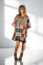Striped Folk Patchwork Shirt Dress