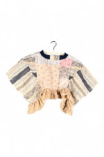 Patchwork Ruffle Top Cream Blue Mix