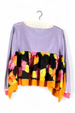 Upcycled Lavender Floral Top Black Orange Upcycled Lavender Floral Top Black Orange