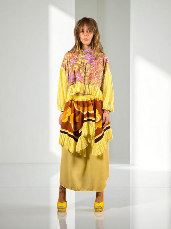 Floral Patchwork Dress Blue Bandana Front Floral Patchwork Dress Blue Bandana Front