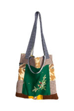 Upcycled Tote Bag Green Embroidered Panel Upcycled Tote Bag Green Embroidered Panel