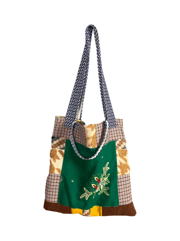 Upcycled Tote Bag Green Embroidered Panel Upcycled Tote Bag Green Embroidered Panel