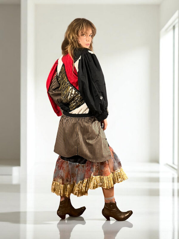 Floral Patchwork Dress Blue Bandana Front Floral Patchwork Dress Blue Bandana Front