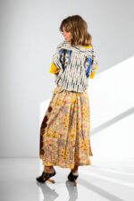 Upcycled Foulard Apron Skirt Yellow Brown Upcycled Foulard Apron Skirt Yellow Brown