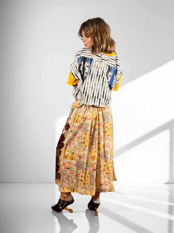 Upcycled Foulard Apron Skirt Yellow Brown Upcycled Foulard Apron Skirt Yellow Brown