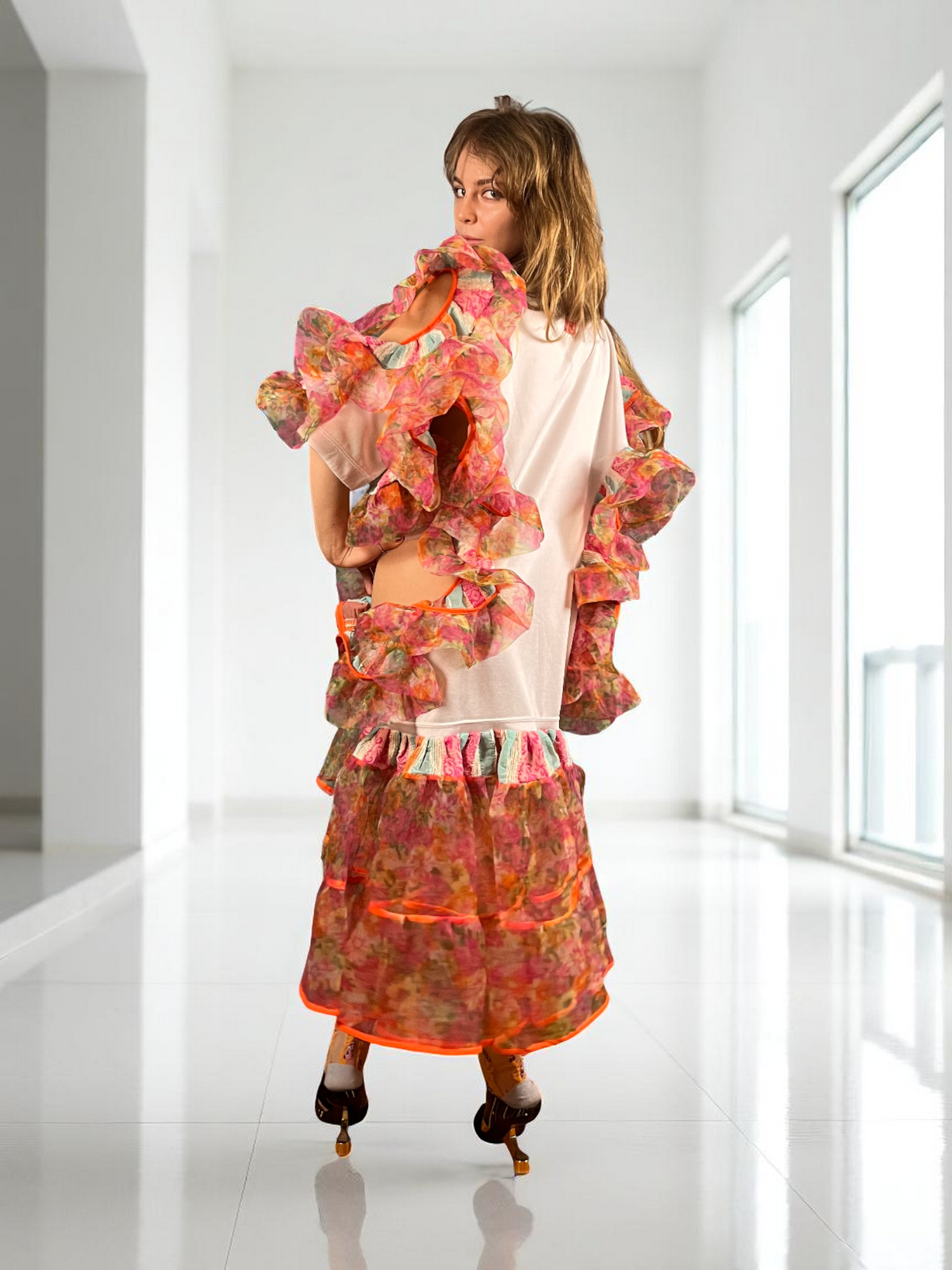 Floral Patchwork Dress Blue Bandana Front Floral Patchwork Dress Blue Bandana Front