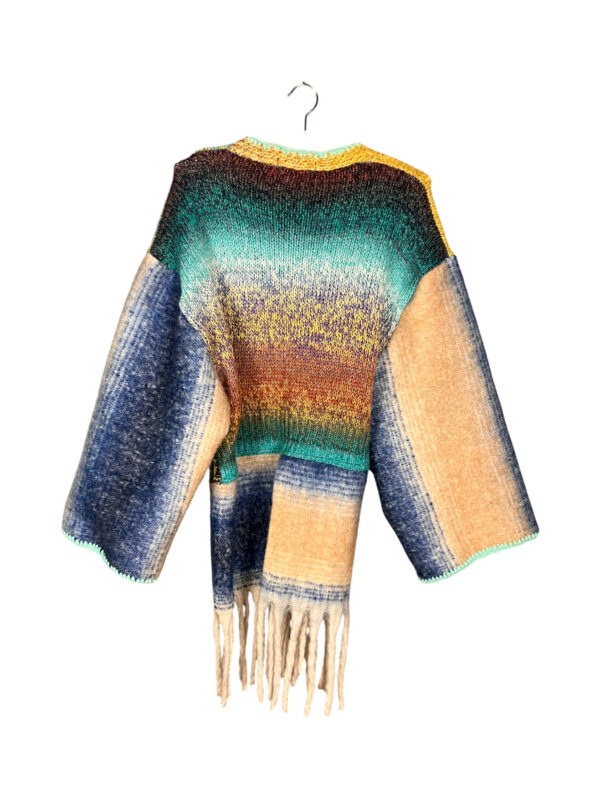Upcycled Gradient Knit Cardigan Fringe Edge Upcycled Gradient Knit Cardigan Fringe Edge