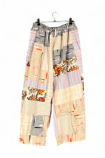 Patchwork Cotton Pants Grey Pink Floral Patchwork Cotton Pants Grey Pink Floral