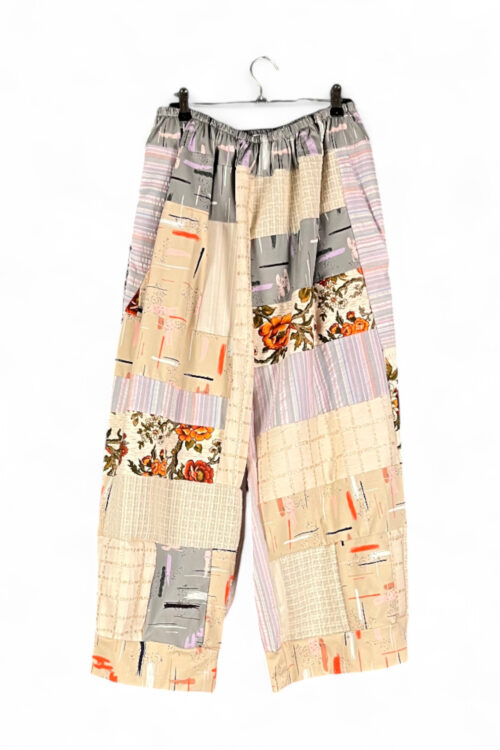 Patchwork Cotton Pants Grey Pink Floral Patchwork Cotton Pants Grey Pink Floral