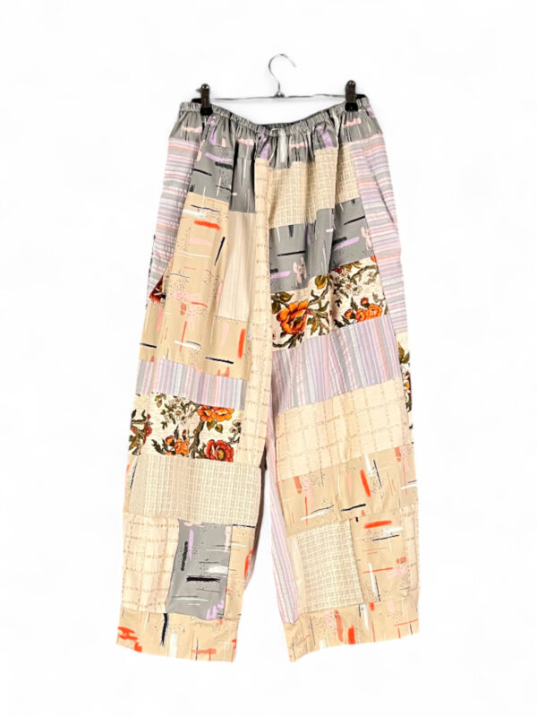 Patchwork Cotton Pants Grey Pink Floral Patchwork Cotton Pants Grey Pink Floral