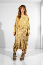 Golden Draped Jersey Dress Baroque Motif