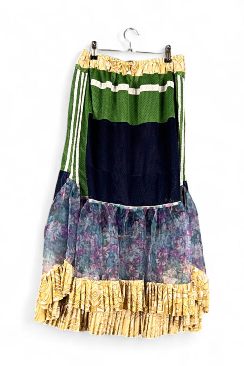 Patchwork Mesh Skirt Green Navy Floral