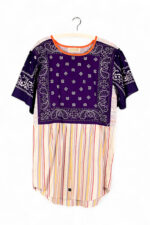 Patchwork Bandana Shirt Dress in Purple and Stripes