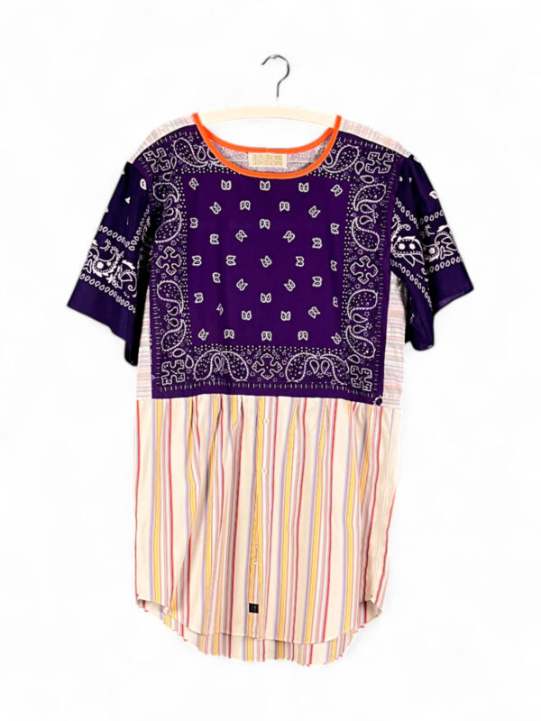 Patchwork Bandana Shirt Dress in Purple and Stripes