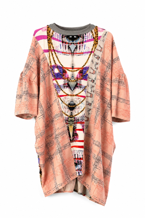 Asymmetric Printed Dress in Soft Pink Mosaic