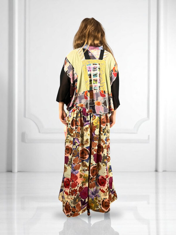 Upcycled Foulard Apron Skirt Yellow Brown Upcycled Foulard Apron Skirt Yellow Brown