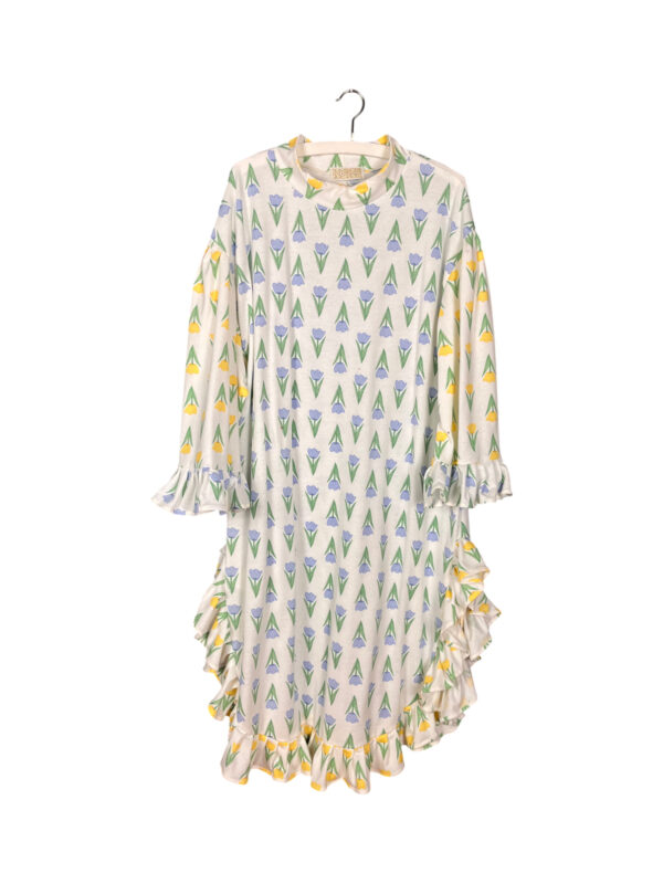 Floral Jersey Ruffle Dress Cream Tulips Floral Jersey Ruffle Dress Cream Tulips