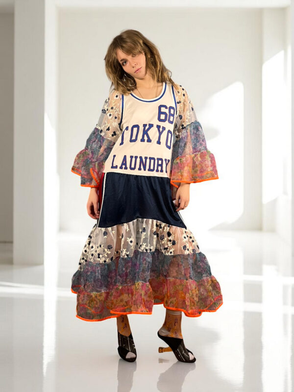 Floral Patchwork Dress Blue Bandana Front Floral Patchwork Dress Blue Bandana Front