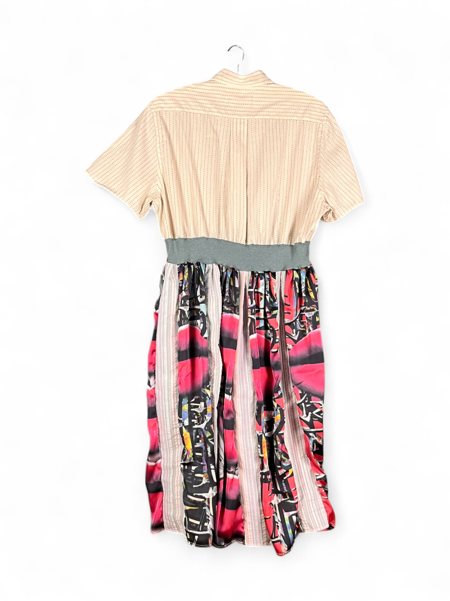 Patchwork Shirt Dress with Pink Graphic Skirt Patchwork Shirt Dress with Pink Graphic Skirt