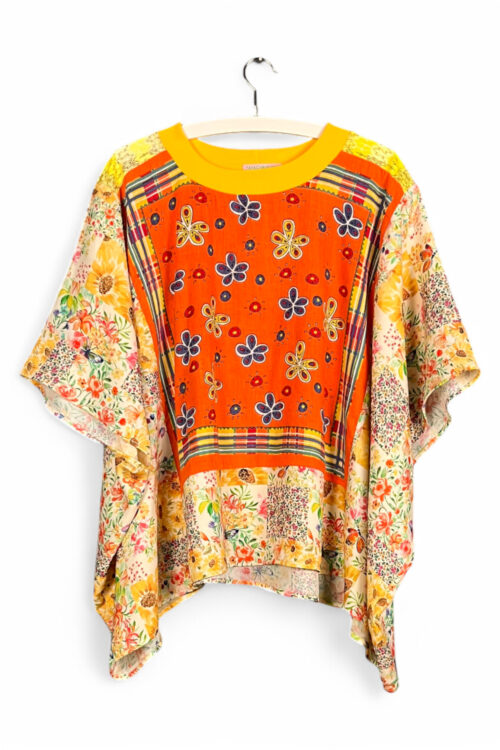 Floral Patchwork Orange Bloom Top