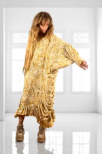 Golden Draped Jersey Dress Baroque Motif