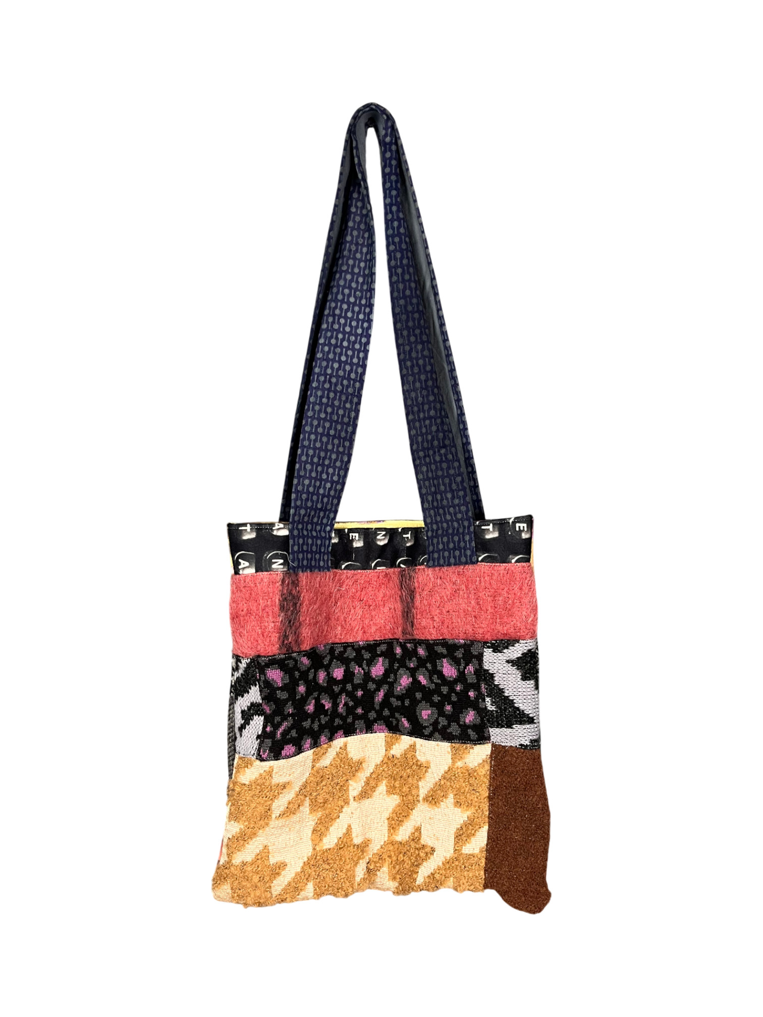 Upcycled Fabric Tote Bag Orange Graphic Mix Upcycled Fabric Tote Bag Orange Graphic Mix